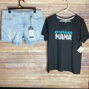 Cute Patriotic Graphic Tee w/Jean Shorts Bundle!